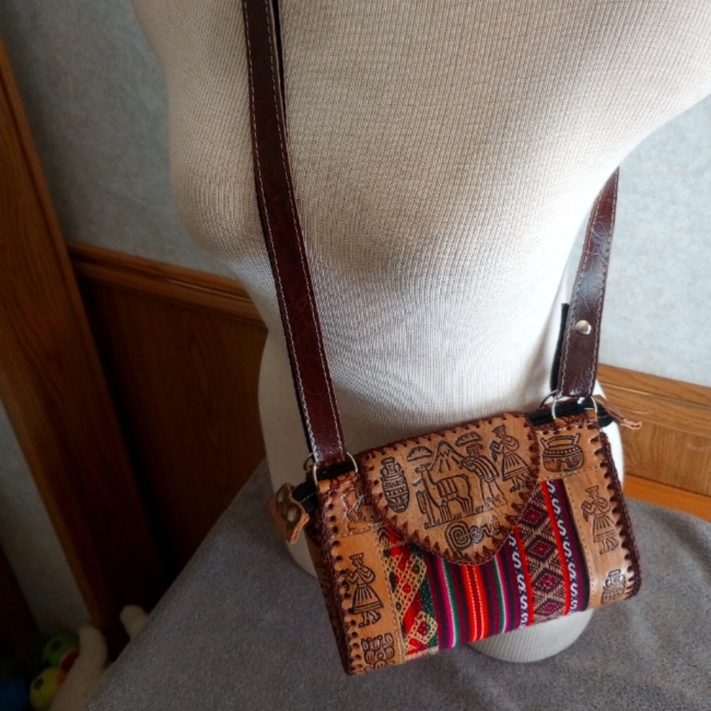Southwestern flair hand tooled leather accent bag